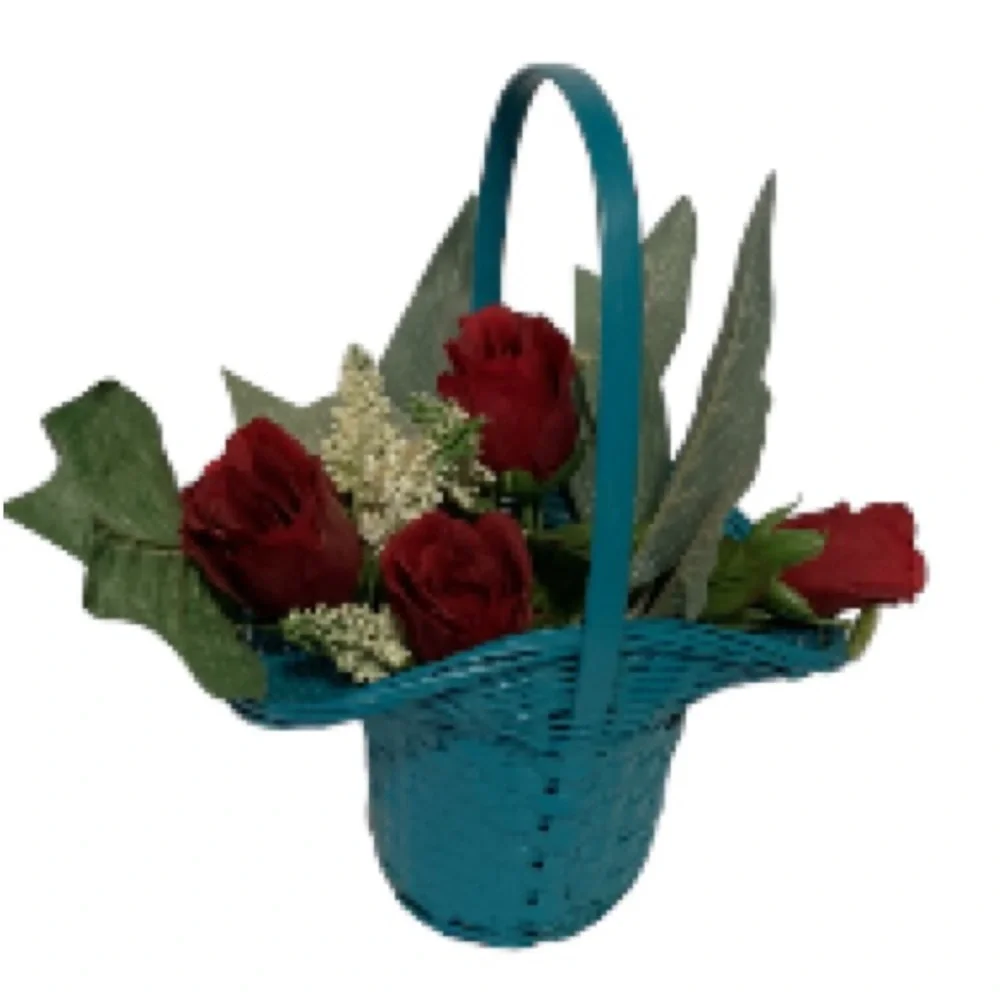 PRINCESS Farmhouse Wicker Woven Basket Flower Plant Pot Centerpiece Teal